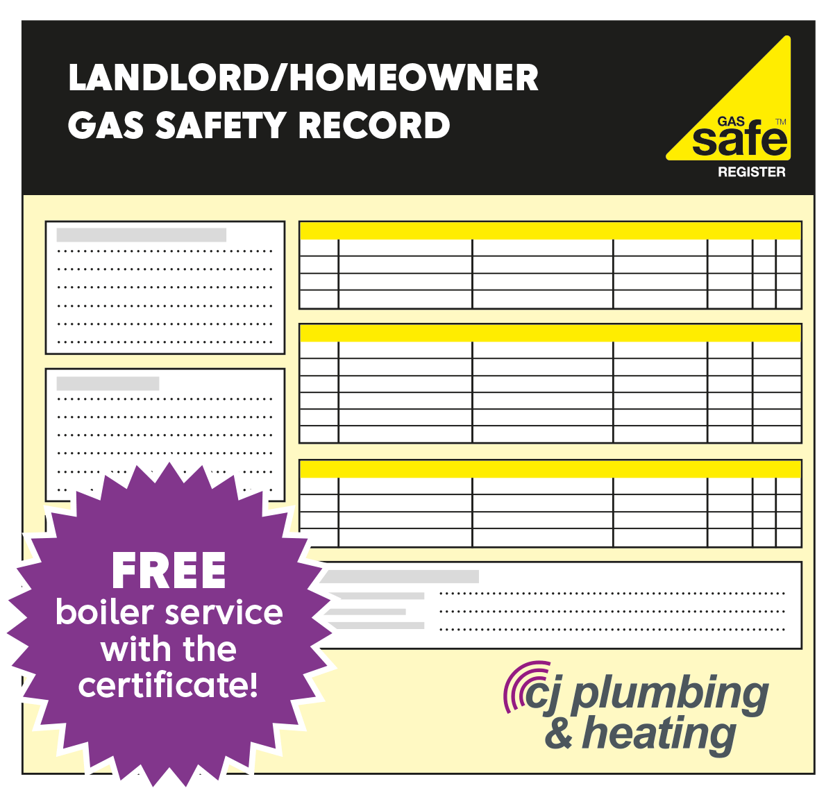 Landlord gas safety certificates around Suffolk and Essex from CJ Plumbing and Heating